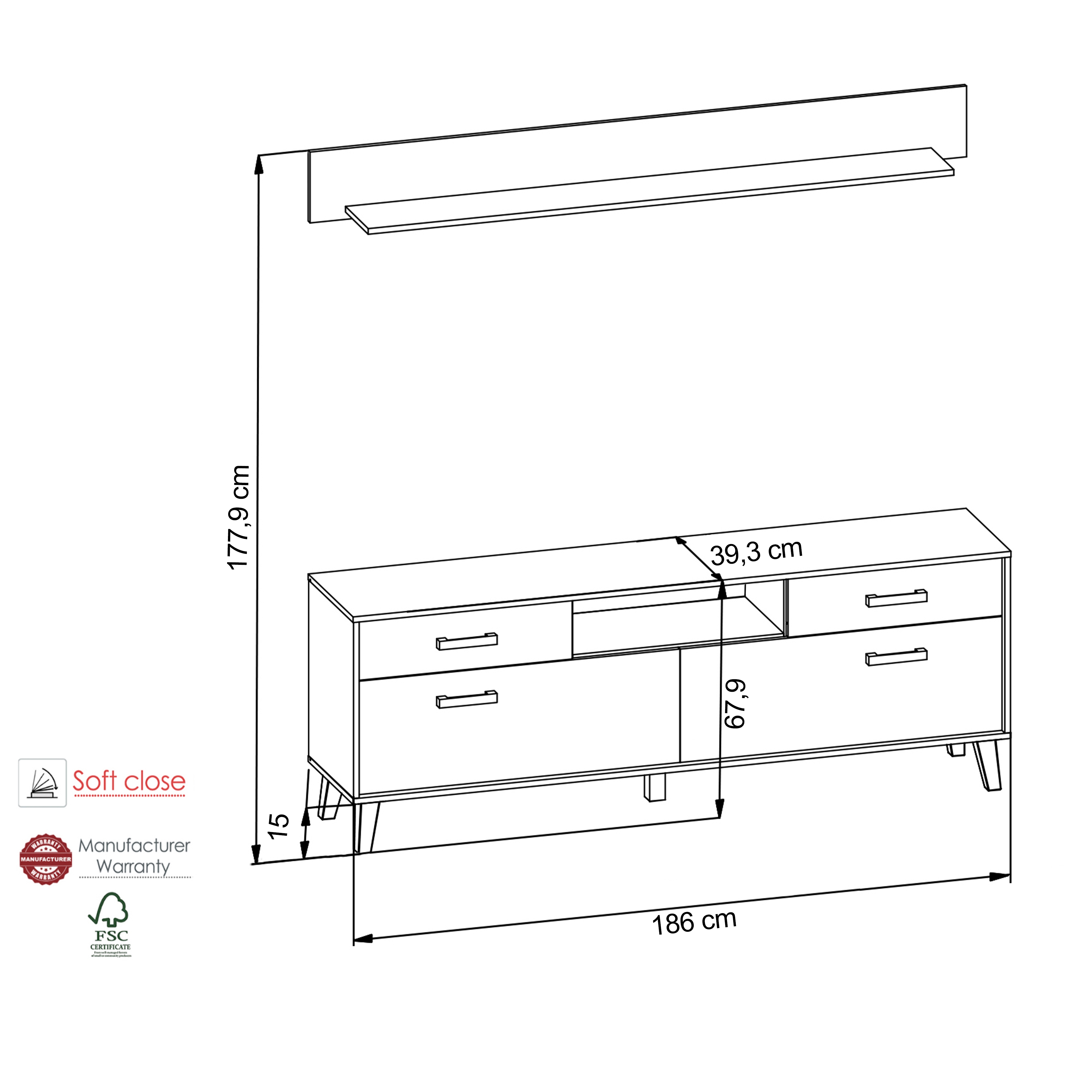 Lowboard mit Wandboard CARTAGO