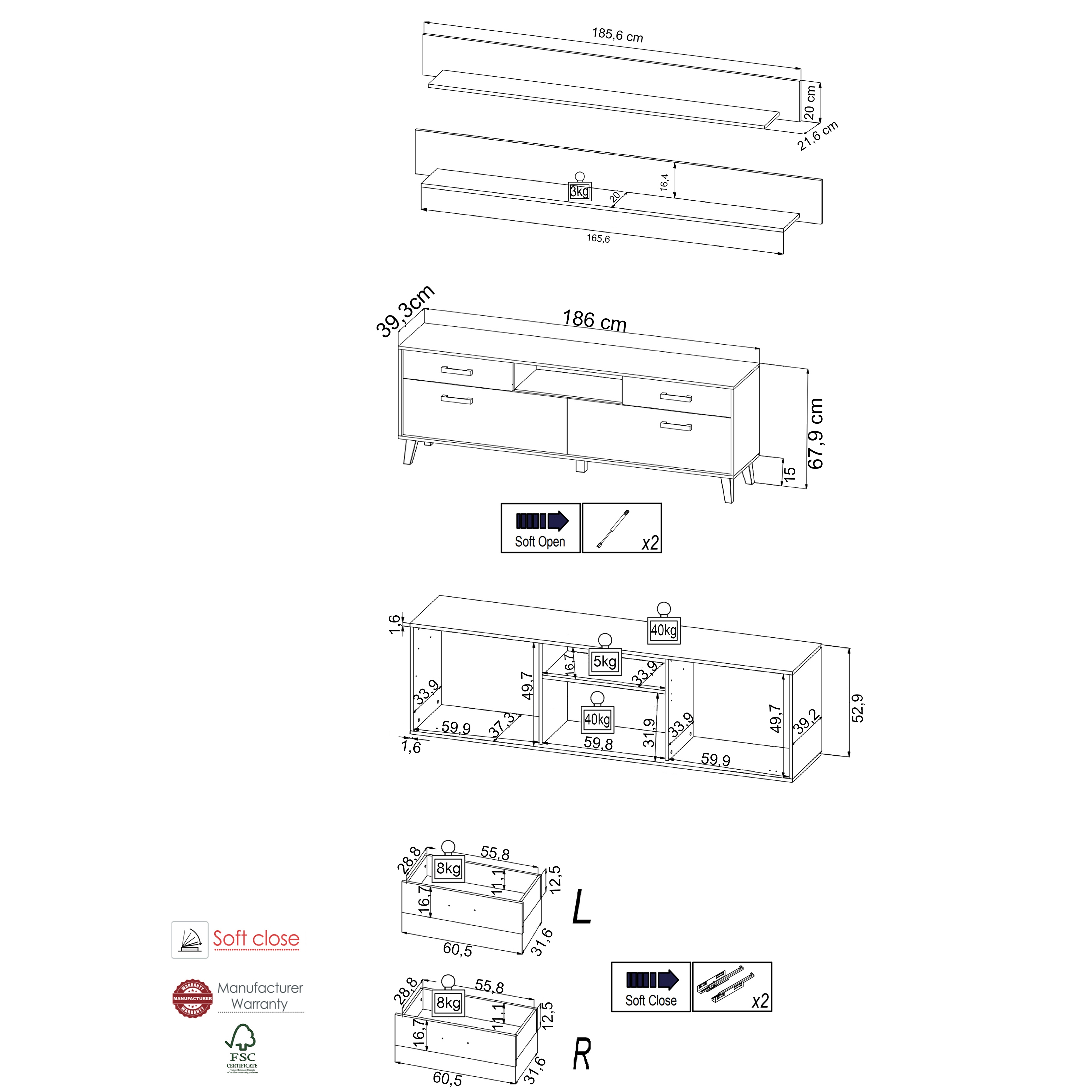 Lowboard mit Wandboard CARTAGO