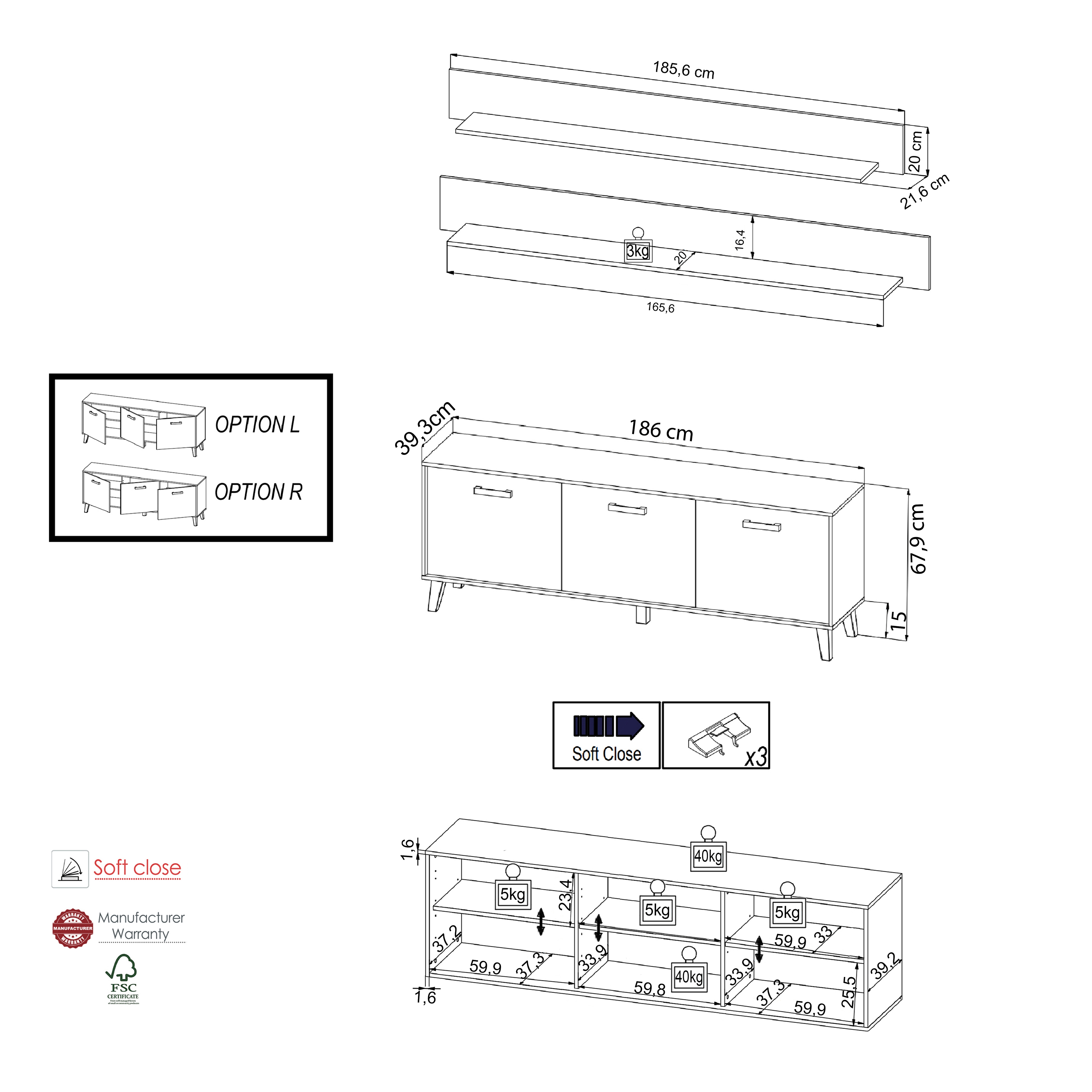 Lowboard mit Wandboard CARTAGO