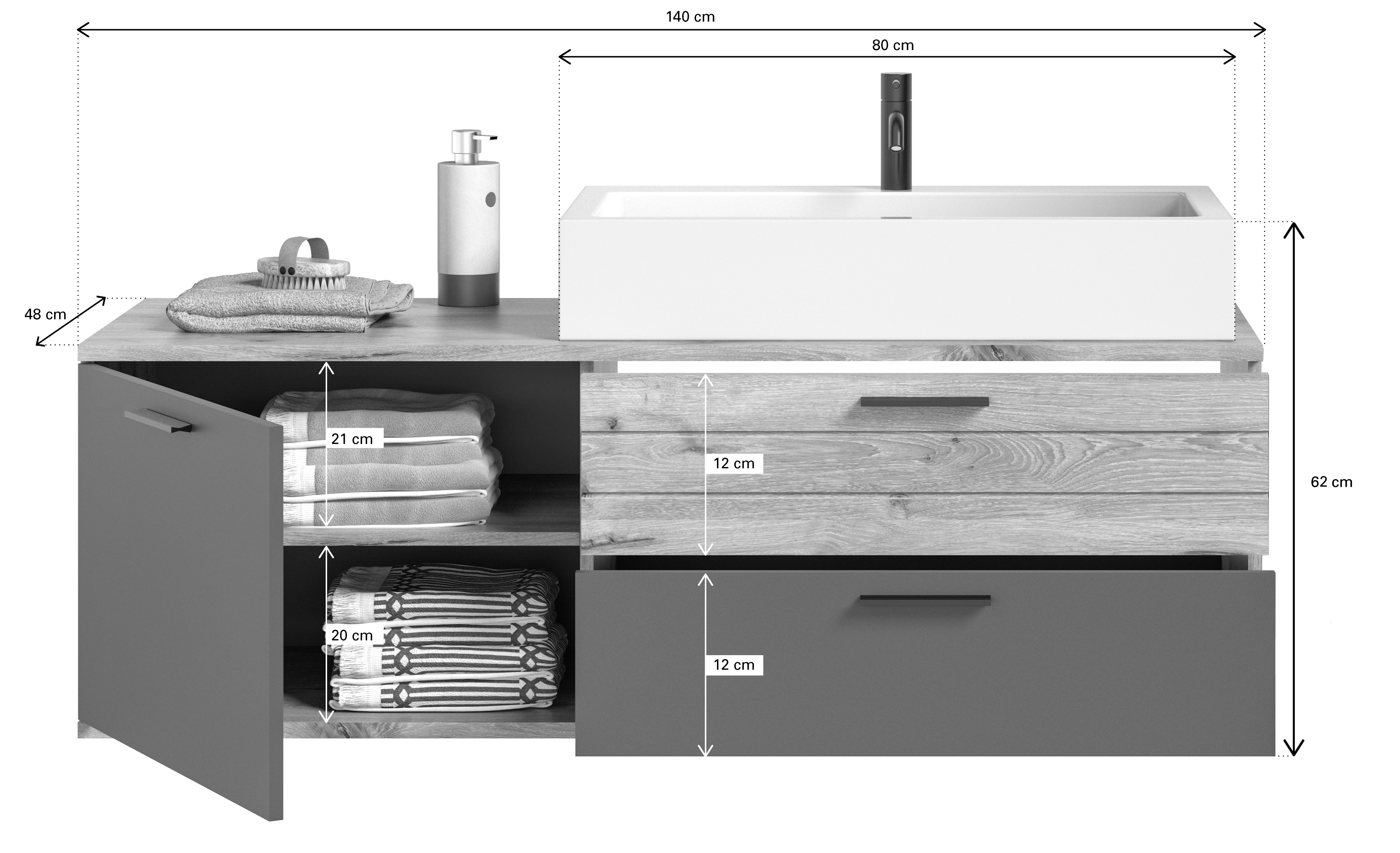 Waschbeckenunterschrank mit Waschbecken AGARO